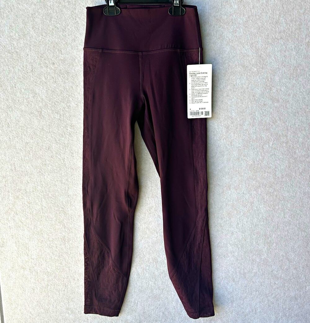 lululemon Paisley Tight Leggings 25" Inseam Lace Overlay Purple Women’s Size 4